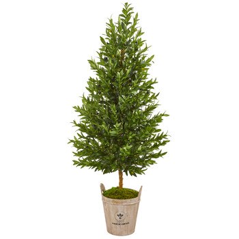 5 Olive Cone Topiary Artificial Tree in Farmhouse Planter - SKU #9345