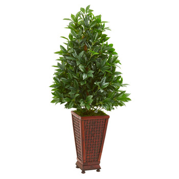 4 Bay Leaf Artificial Topiary Tree in Decorative Planter - SKU #9360