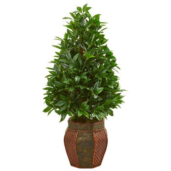 3.5 Bay Leaf Cone Topiary Artificial Tree in Decorative Planter - SKU #9361