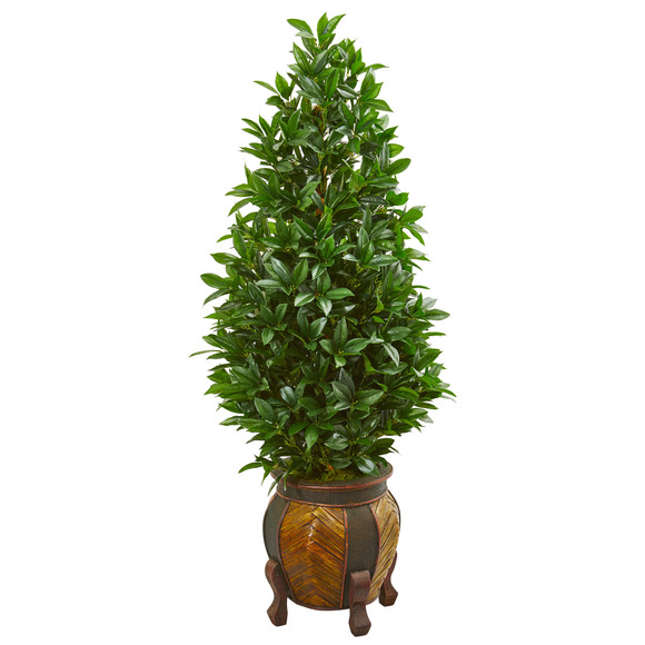 56 Bay Leaf Cone Topiary Artificial Tree in Decorative Planter - SKU #9370