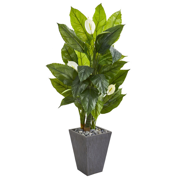 63 Spathyfillum Artificial Plant in Slate Planter Real Touch - SKU #9443