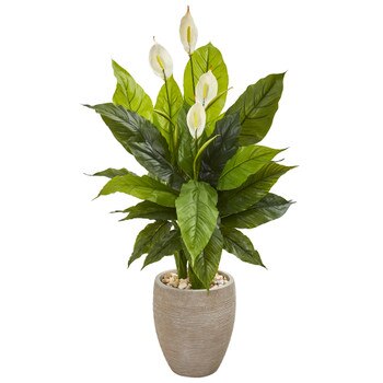 47 Spathiphyllum Artificial Plant in Sand Colored Planter Real Touch - SKU #9447