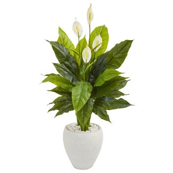 49 Spathiphyllum Artificial Plant in White Planter Real Touch - SKU #9448
