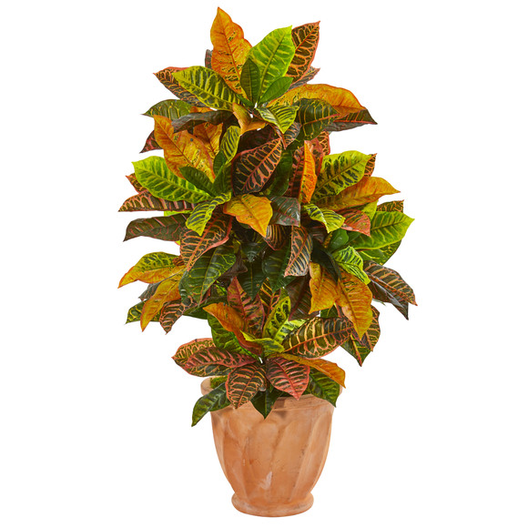 40 Croton Artificial Plant in Terra Cotta Planter Real Touch - SKU #9462