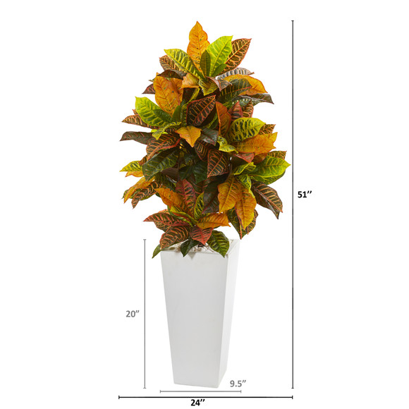 51 Croton Artificial Plant in White Tower Planter Real Touch - SKU #9463 - 1
