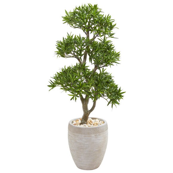 43 Bonsai Styled Podocarpus Artificial Tree in Sandstone Planter - SKU #9471