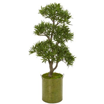 41 Bonsai Styled Podocarpus Artificial Tree in Metal Planter - SKU #9473