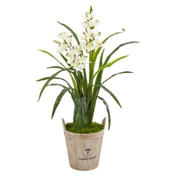 3.5 Cymbidium Orchid Artificial Plant in farmhouse Planter - SKU #9479