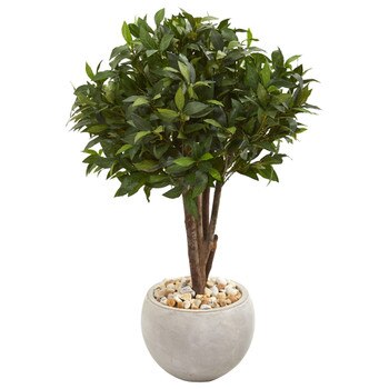 38 Bay Leaf Topiary Artificial Tree in Sand Colored Planter - SKU #9484