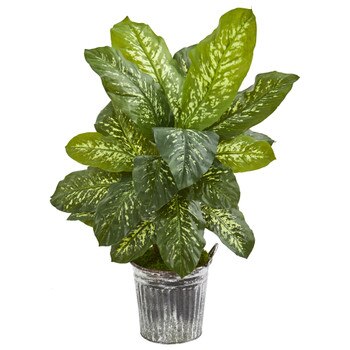 38 Dieffenbachia Artificial Plant in Vintage Metal Bucket Real Touch - SKU #9499