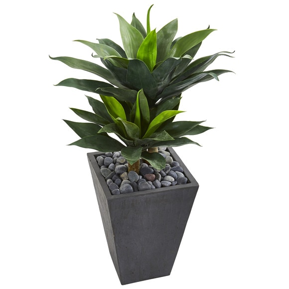 37 Double Agave Succulent Artificial Plant in Slate Planter - SKU #9517 - 1