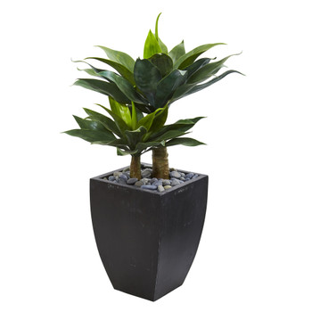 37 Double Agave Succulent Artificial Plant in Black Planter - SKU #9520