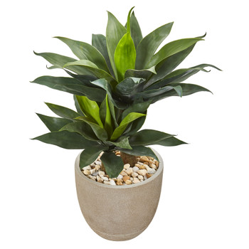 34 Double Agave Succulent Artificial Plant in Sand Stone Planter - SKU #9521