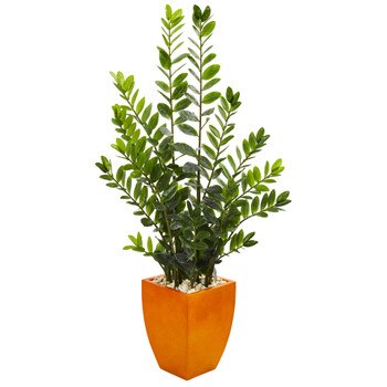 5 Zamioculcas Artificial Plant in Orange Planter - SKU #9523