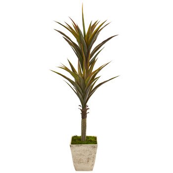 63 Yucca Artificial Tree in Country White Planter - SKU #9552