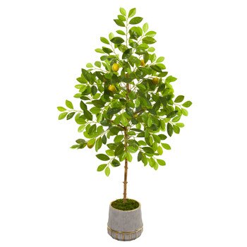 52 Lemon Artificial Tree in Stoneware Vase with Gold Trimming - SKU #9617