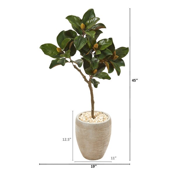 45 Magnolia Leaf Artificial Tree in Sand Colored Planter - SKU #9637 - 1