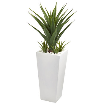 40 Spiky Agave Artificial Plant in White Planter - SKU #9641