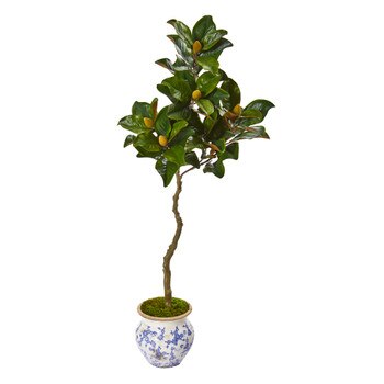 57 Magnolia Artificial Tree in Vintage Floral Planter - SKU #9663