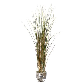 40 Grass and Bamboo Artificial Plant in Designer Silver Bowl - SKU #9681