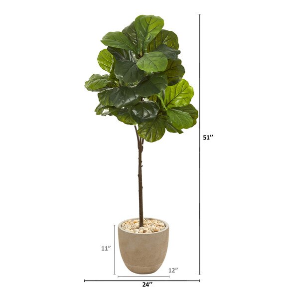 51 Fiddle Leaf Artificial Tree in Sandstone Planter Real Touch - SKU #9683 - 1