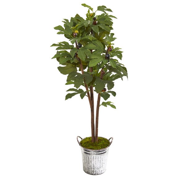 4 Fig Artificial Tree in Vintage Metal Planter - SKU #9685