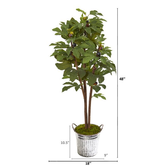 4 Fig Artificial Tree in Vintage Metal Planter - SKU #9685 - 1