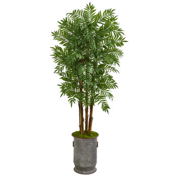 76 Parlour Artificial Palm Tree in Copper Trimmed Metal Planter - SKU #9709