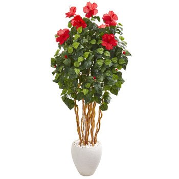 63 Hibiscus Artificial Tree in White Planter - SKU #9714