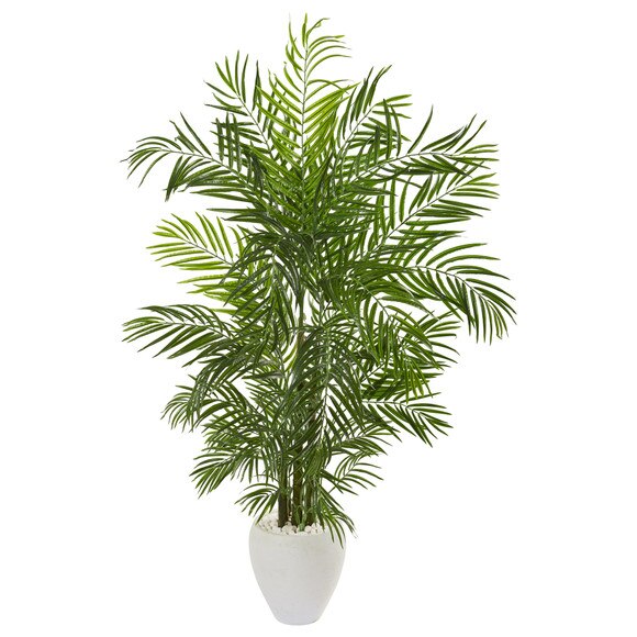64 Areca Palm Artificial Tree in White Planter UV Resistant Indoor/Outdoor - SKU #9718