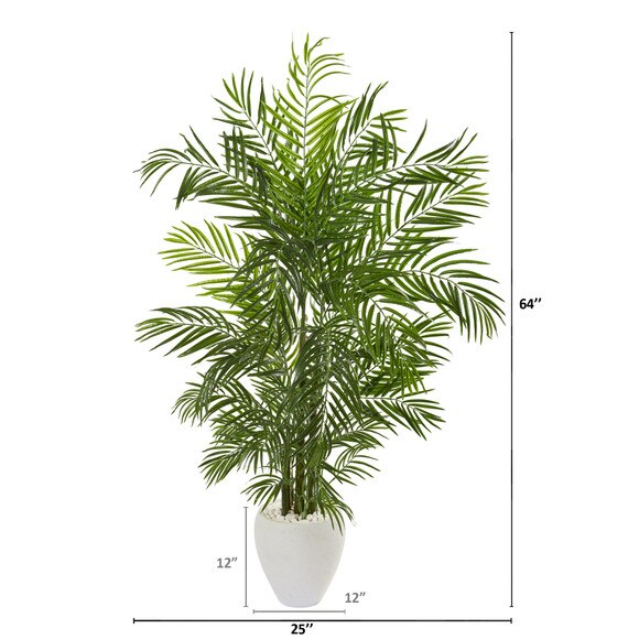 64 Areca Palm Artificial Tree in White Planter UV Resistant Indoor/Outdoor - SKU #9718 - 1