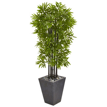 61 Bamboo Artificial Tree with Black Trunks in Slate Planter UV Resistant Indoor/Outdoor - SKU #9721