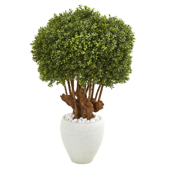41 Boxwood Artificial Topiary Tree in White Planter Indoor/Outdoor - SKU #9733