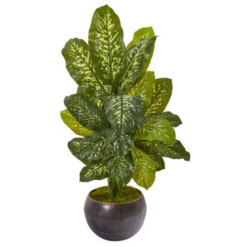 46 Dieffenbachia Artificial Plant in Metal Bowl Real Touch - SKU #9783