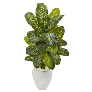 48 Dieffenbachia Artificial Plant in White Planter Real Touch - SKU #9786