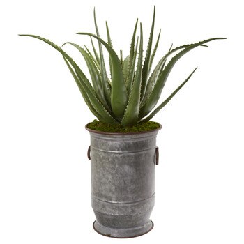 31 Aloe Artificial Plant in Metal Planter - SKU #9789