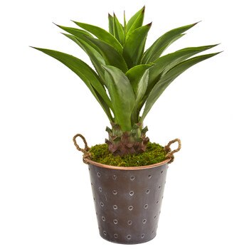 34 Agave Artificial Plant in Decorative Metal Pail with Rope - SKU #9812