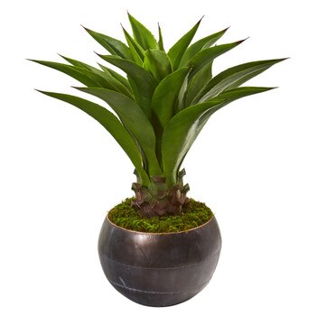 41 Agave Artificial Plant in Decorative Metal Bowl - SKU #9813