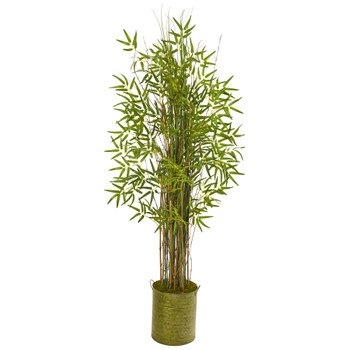 53 Bamboo Grass Artificial Plant in Green Metal Planter - SKU #9820