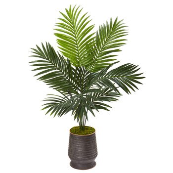46 Kentia Artificial Palm Tree in Ribbed Metal Planter - SKU #9833