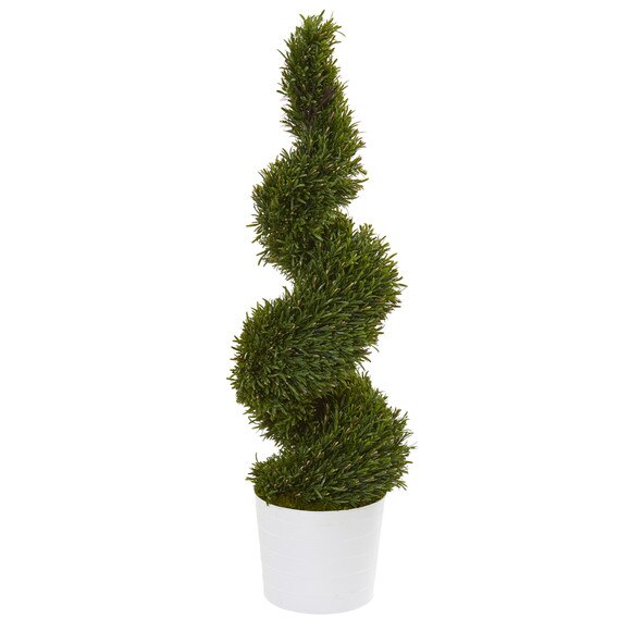 50 Rosemary Spiral Topiary Artificial Tree in White Planter Indoor/Outdoor - SKU #9848