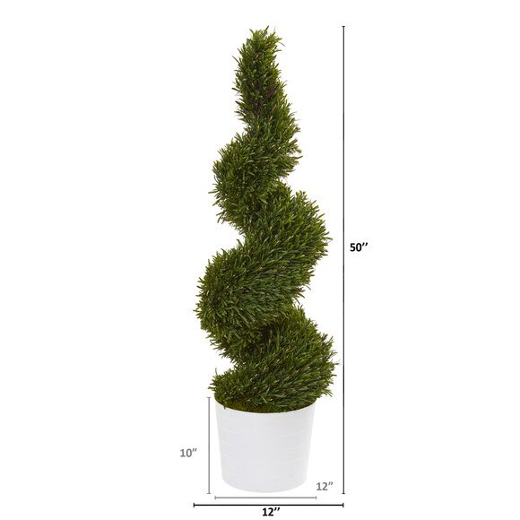 50 Rosemary Spiral Topiary Artificial Tree in White Planter Indoor/Outdoor - SKU #9848 - 1