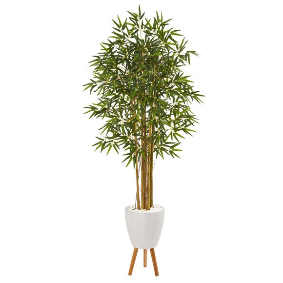 74 Multi Bambusa Bamboo Artificial Tree in White Planter with Stand - SKU #9854