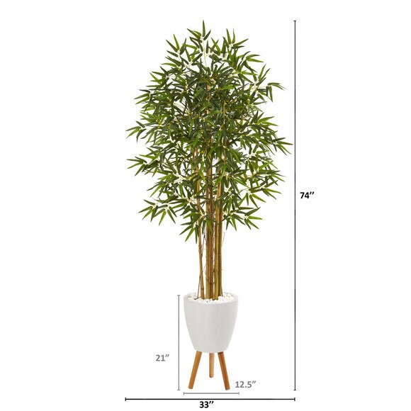 74 Multi Bambusa Bamboo Artificial Tree in White Planter with Stand - SKU #9854 - 1