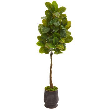 68 Rubber Leaf Artificial Tree in Ribbed Metal Planter Real Touch - SKU #9883