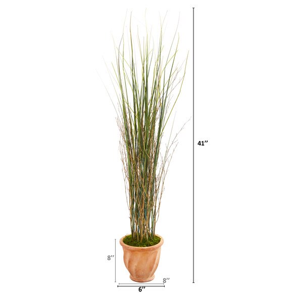 41 Grass and Bamboo Artificial Plant in Terra-cotta Planter - SKU #9901 - 1