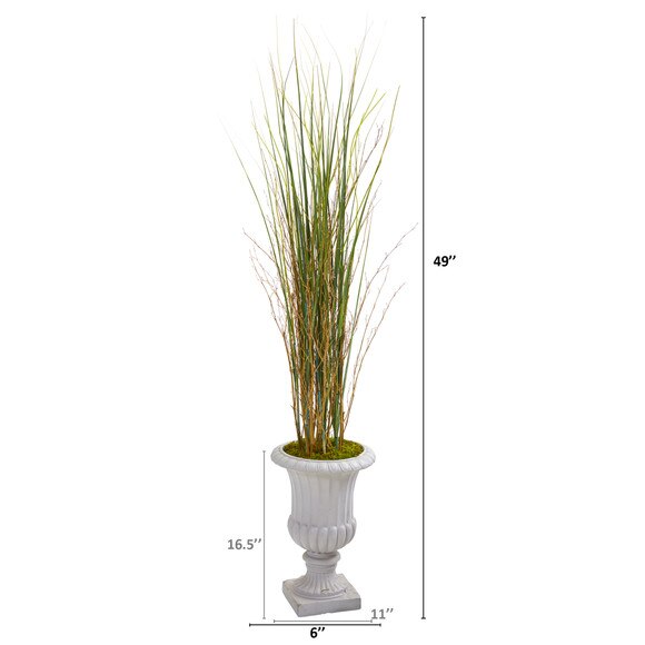 49 Grass and Bamboo Artificial Plant in Gray Urn - SKU #9902 - 1