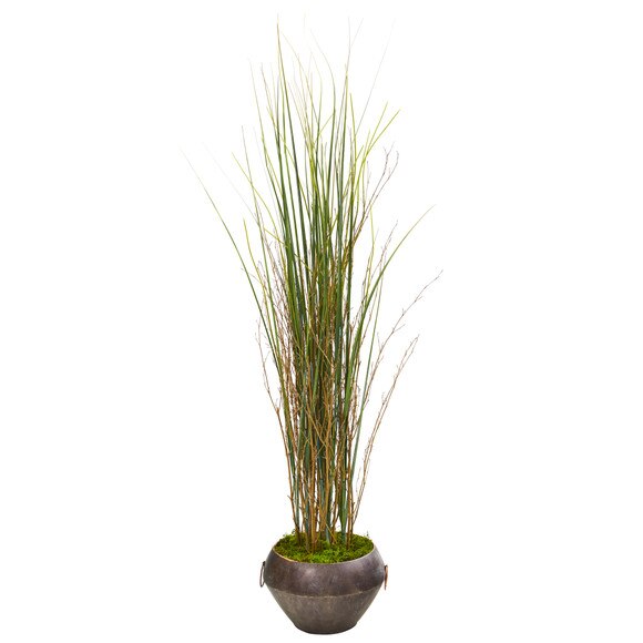 41 Grass and Bamboo Artificial Plant in Metal Bowl - SKU #9904