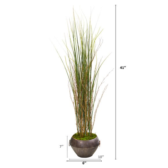 41 Grass and Bamboo Artificial Plant in Metal Bowl - SKU #9904 - 1