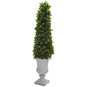45 Sweet Bay Cone Topiary Artificial Tree in Decorative Gray Urn - SKU #9932